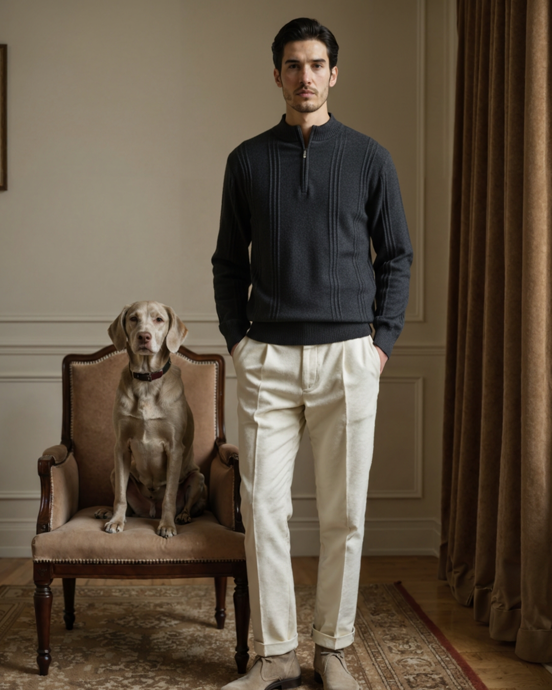 The Soriano Cashmere Ribbed Half Zip