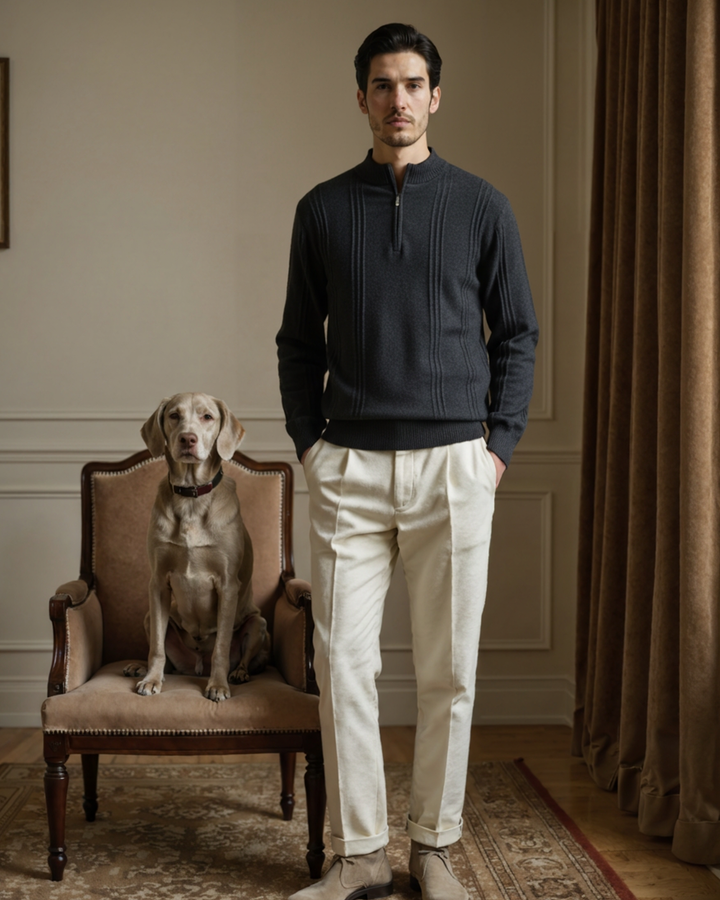 The Soriano Cashmere Ribbed Half Zip