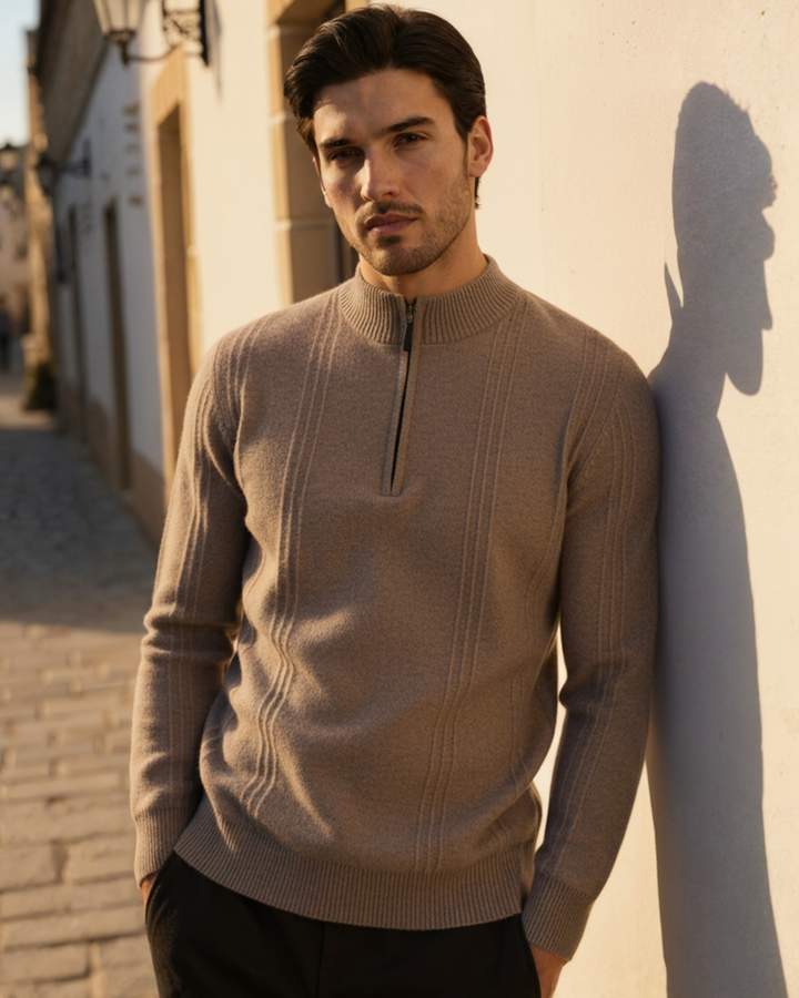The Soriano Cashmere Ribbed Half Zip