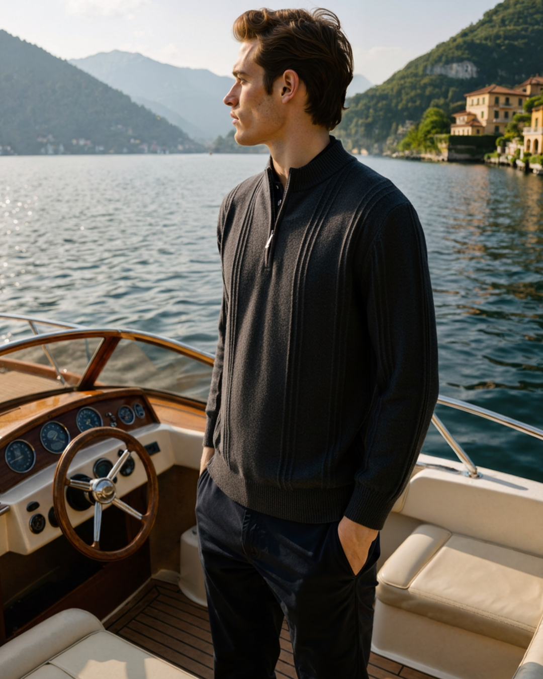 The Soriano Cashmere Ribbed Half Zip