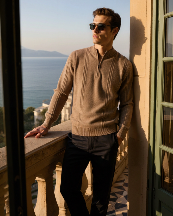 The Soriano Cashmere Ribbed Half Zip