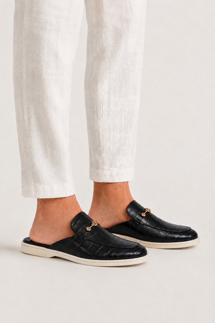 The Soriano Amalfi Croco Mule — Gloss Black
