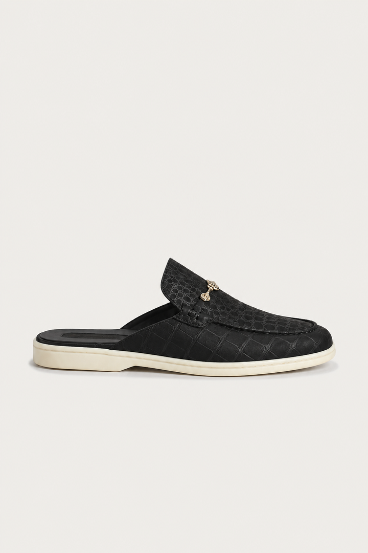 The Soriano Amalfi Croco Mule — Matte Black