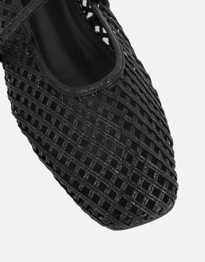 The Soriano Woven Mesh Ballet Flat - Black - Top
