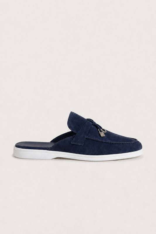 The Soriano Firenze Buckle Mule — Navy