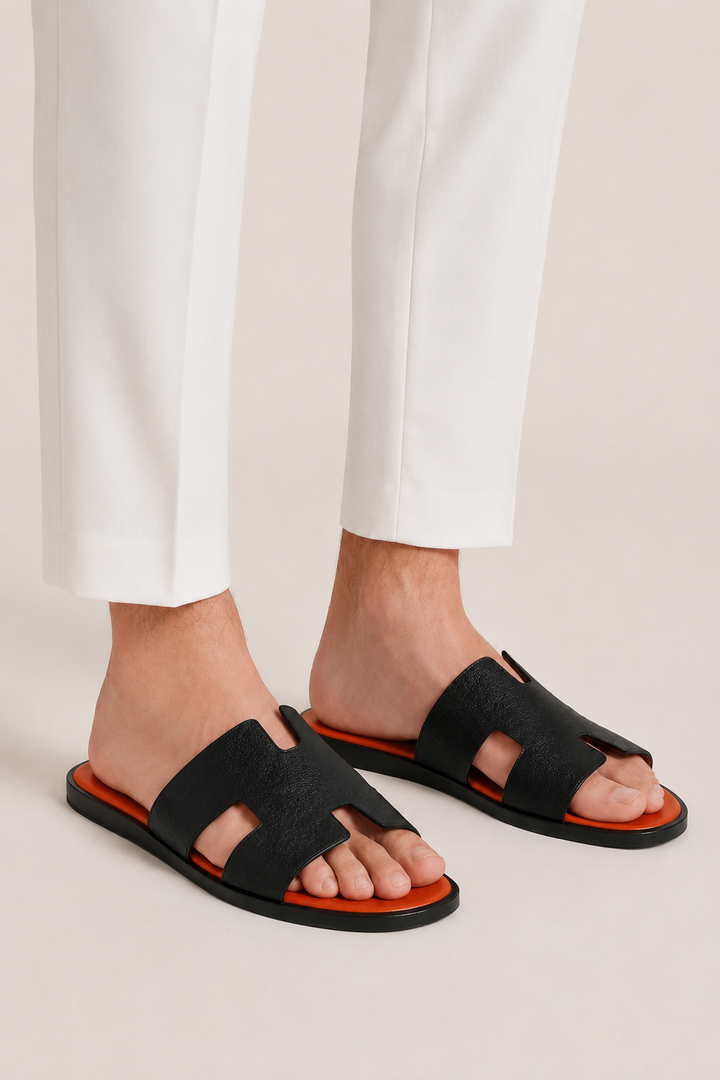 The Soriano Leather Sandal Orange/Black