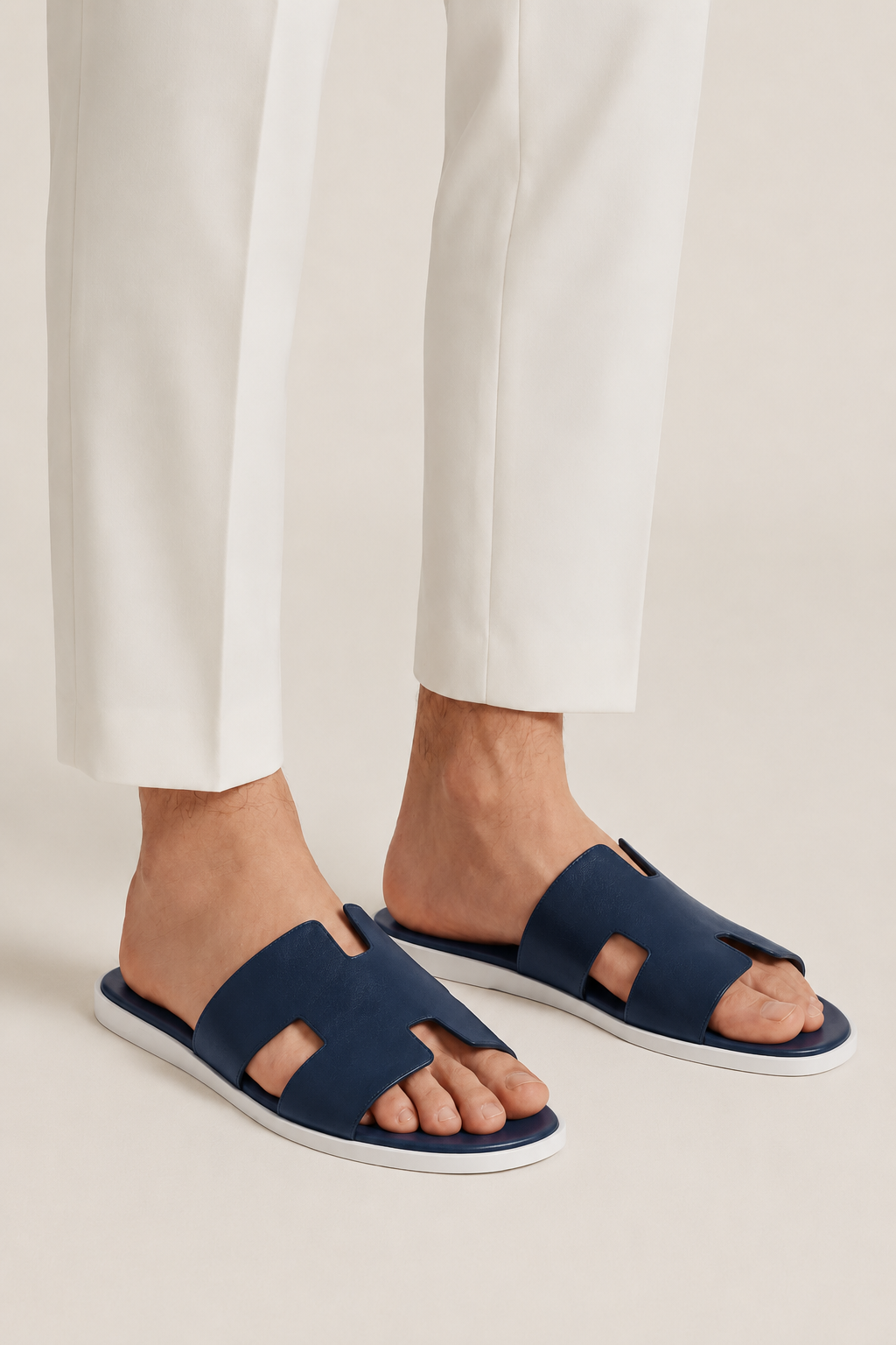 The Soriano Leather Sandal Blue/White