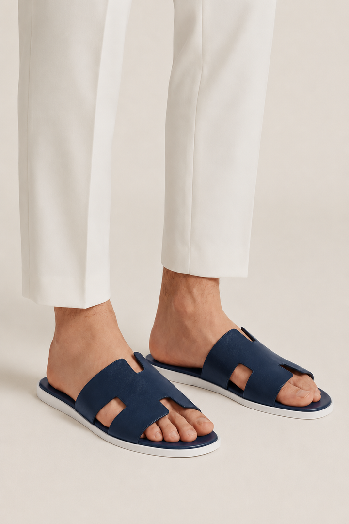 The Soriano Leather Sandal Blue/White