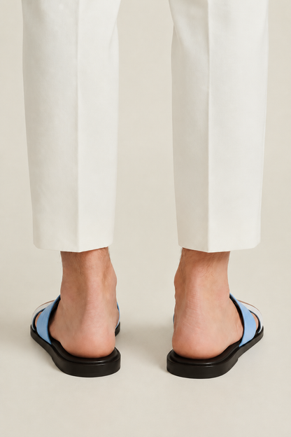 The Soriano Leather Sandal Light Blue/White