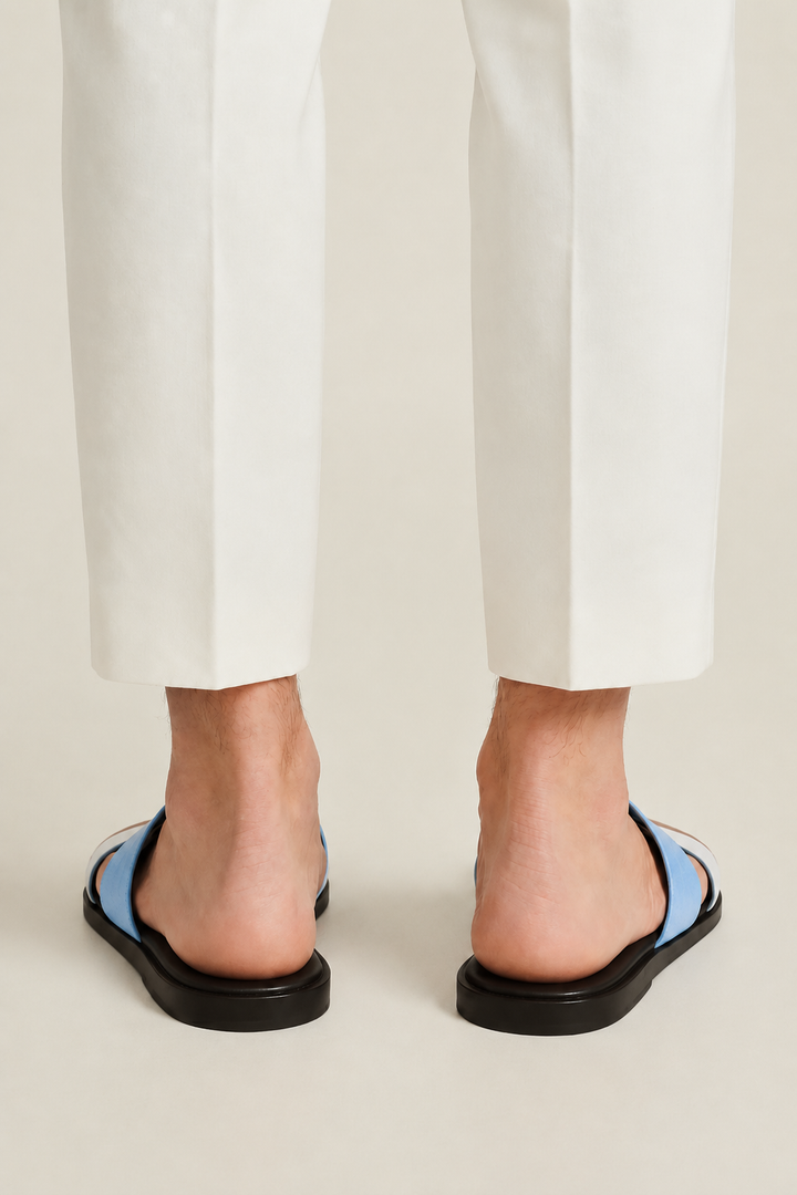 The Soriano Leather Sandal Light Blue/White