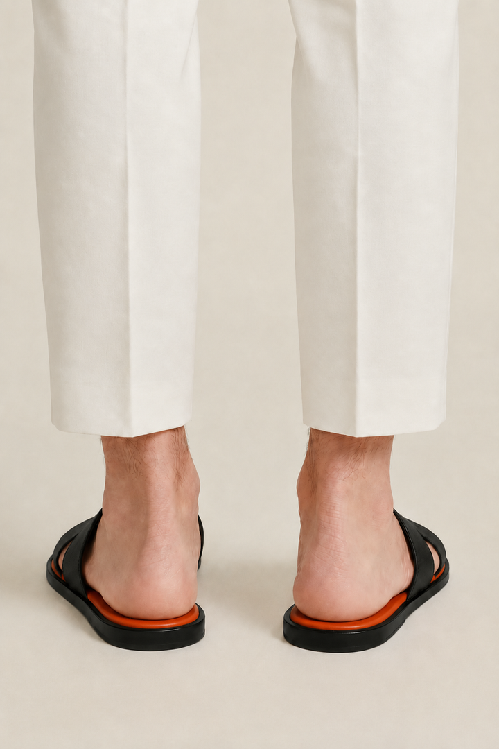 The Soriano Leather Sandal Orange/Black
