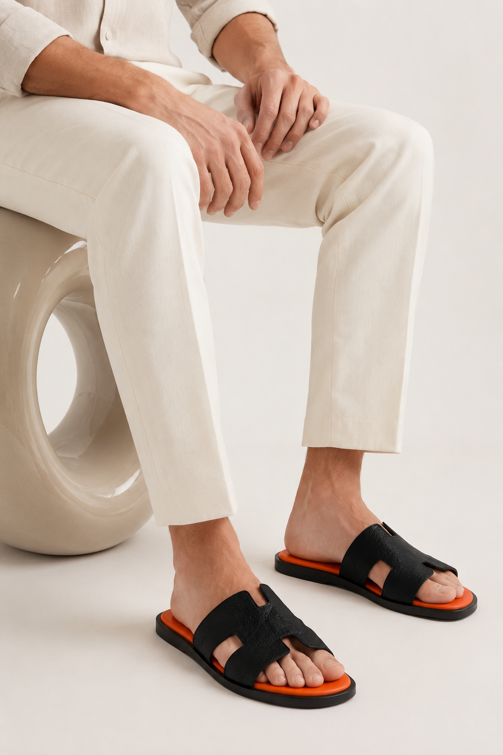 The Soriano Leather Sandal Orange/Black