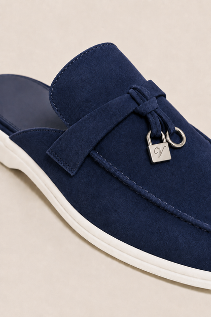 The Soriano Firenze Buckle Mule — Navy