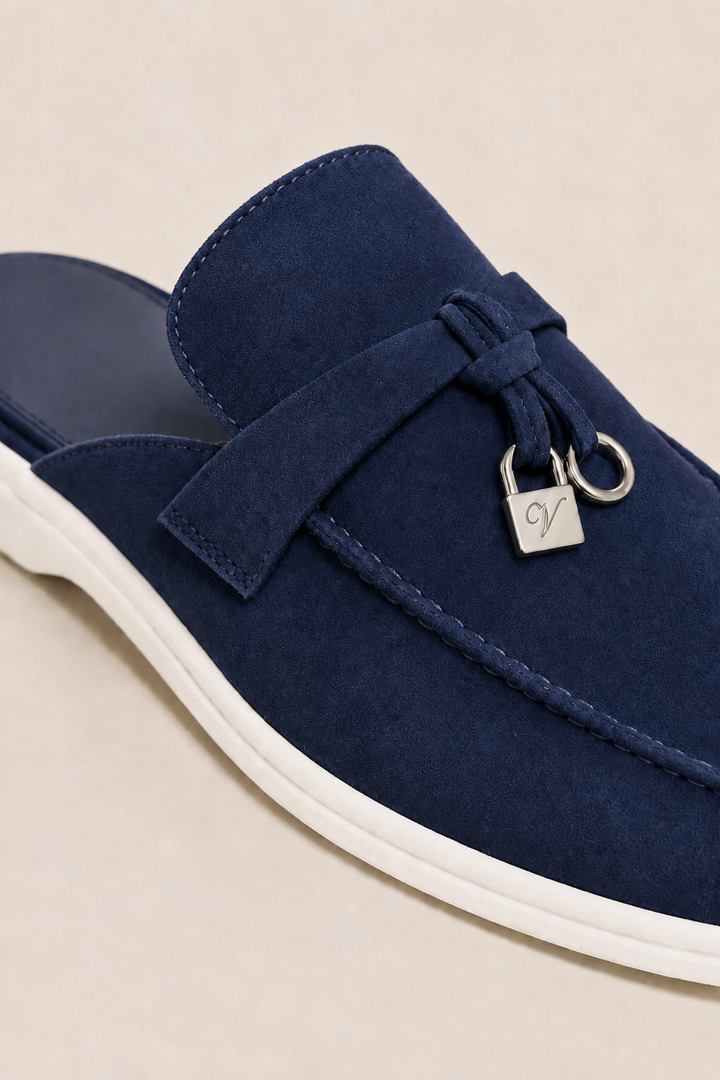 The Soriano Firenze Buckle Mule — Navy