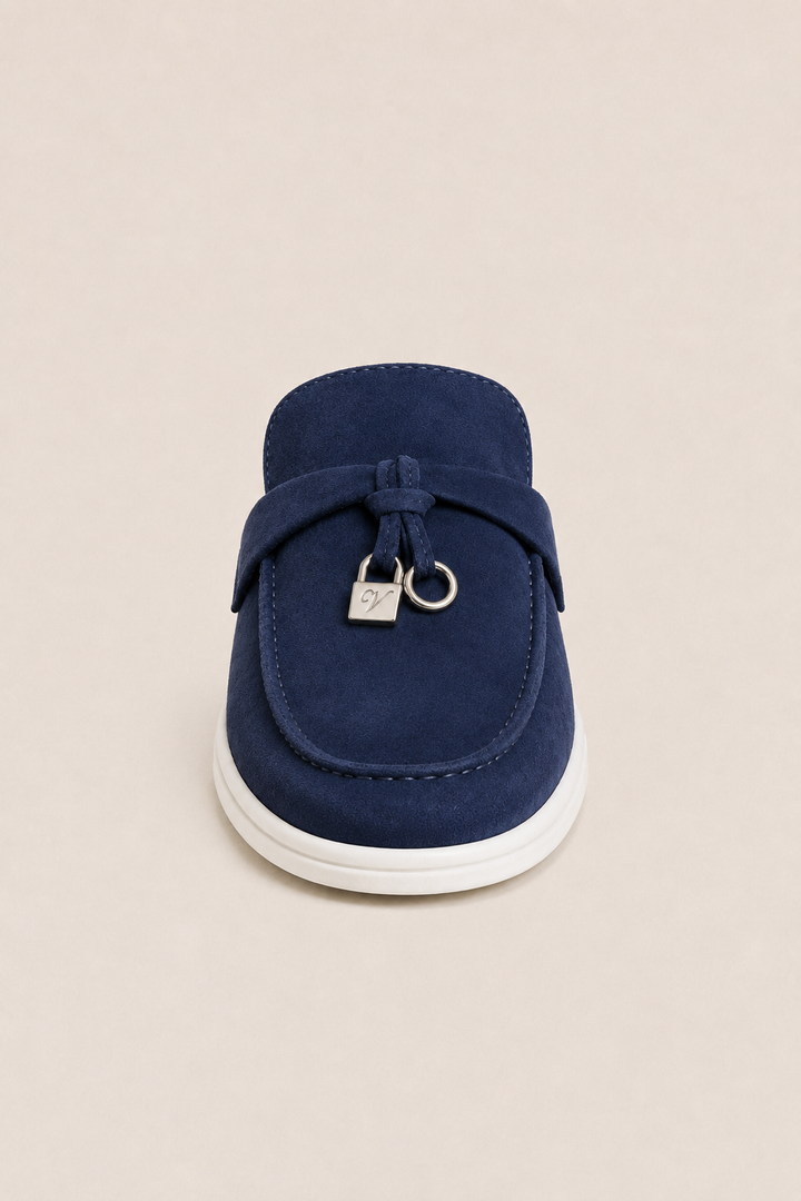 The Soriano Firenze Buckle Mule — Navy