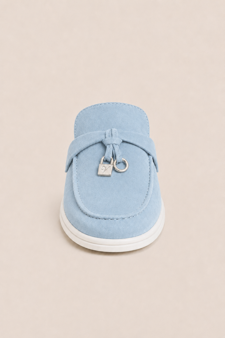 The Soriano Firenze Buckle Mule — Light Blue