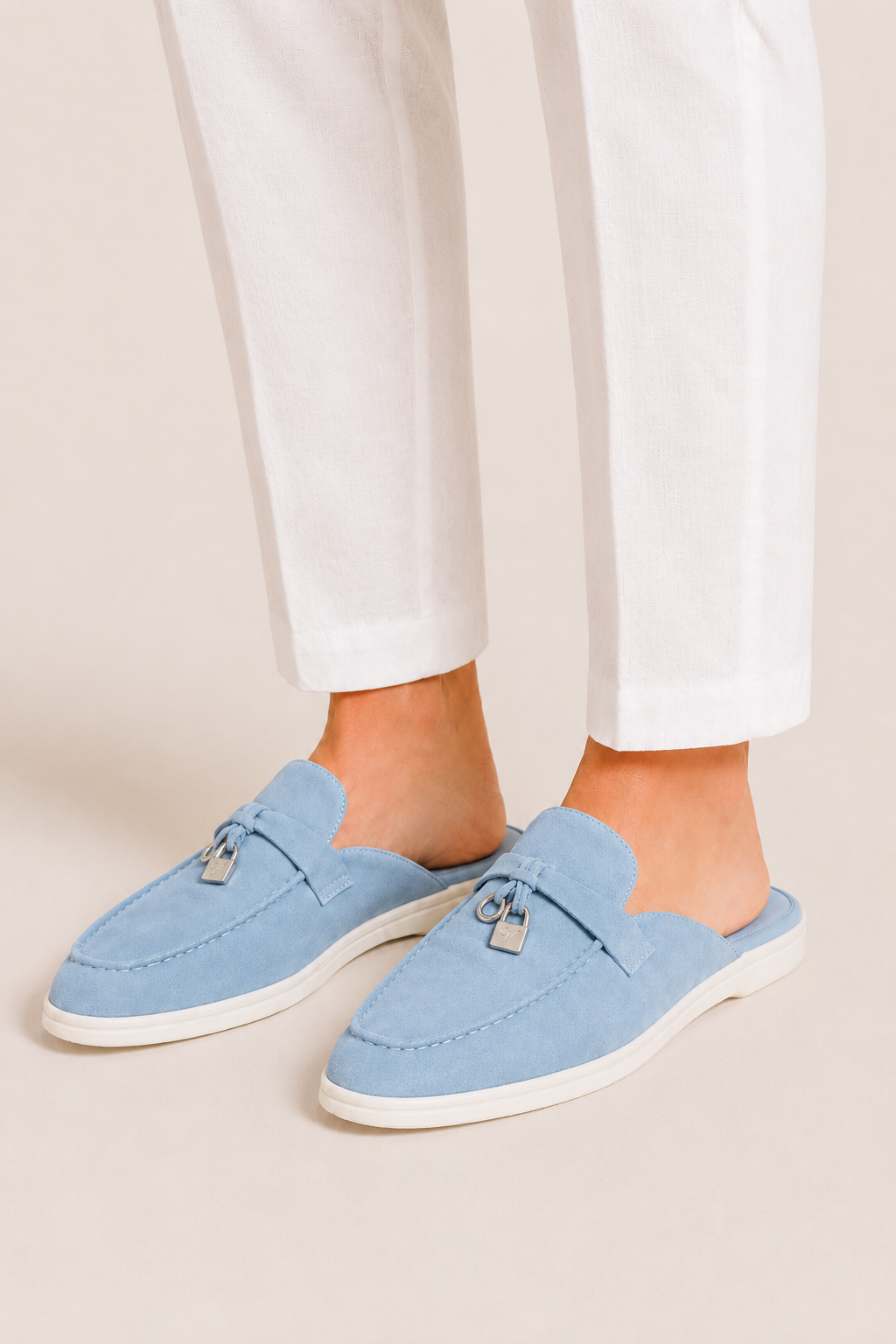 The Soriano Firenze Buckle Mule — Light Blue