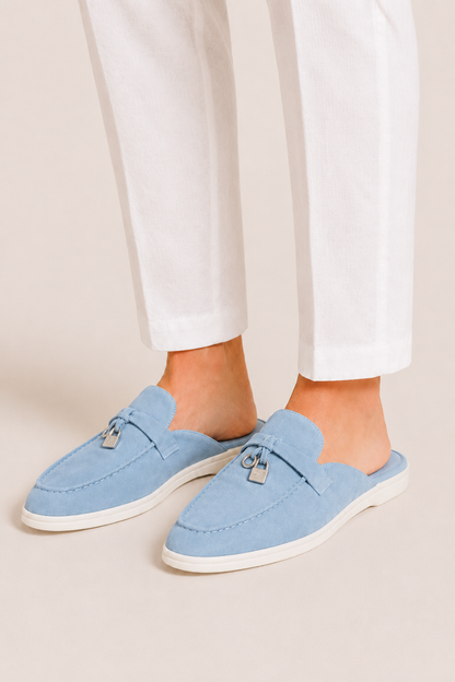 The Soriano Firenze Buckle Mule — Light Blue