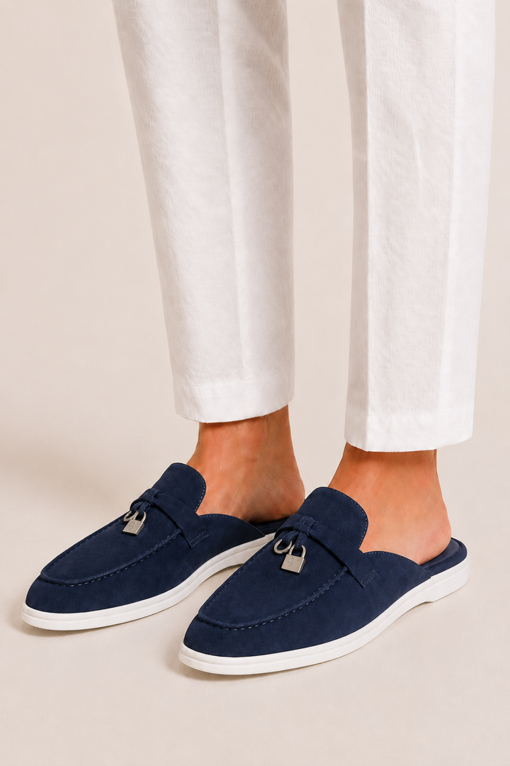 The Soriano Firenze Buckle Mule — Navy