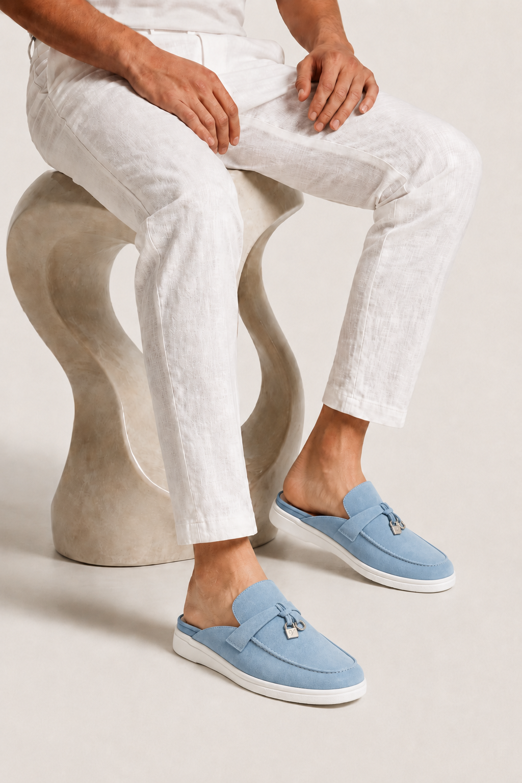 The Soriano Firenze Buckle Mule — Light Blue