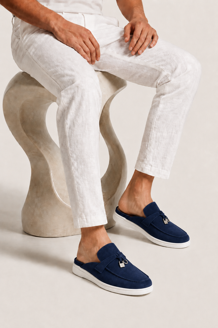 The Soriano Firenze Buckle Mule — Navy