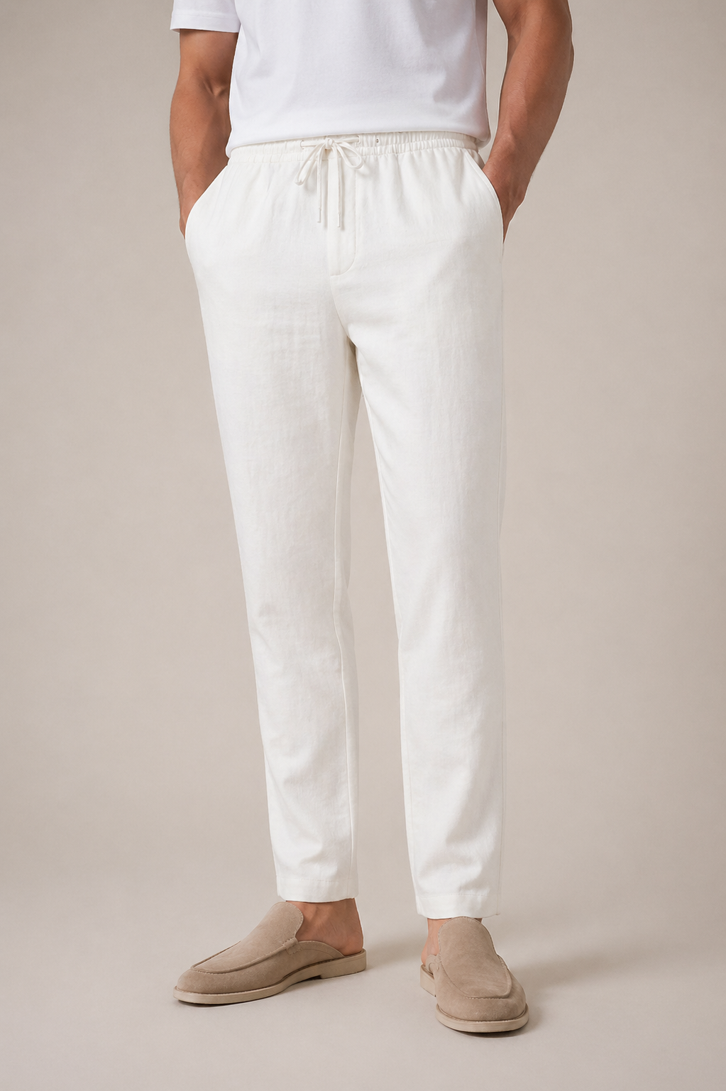 The Soriano Linen Drawstring Trousers White lifestyle
