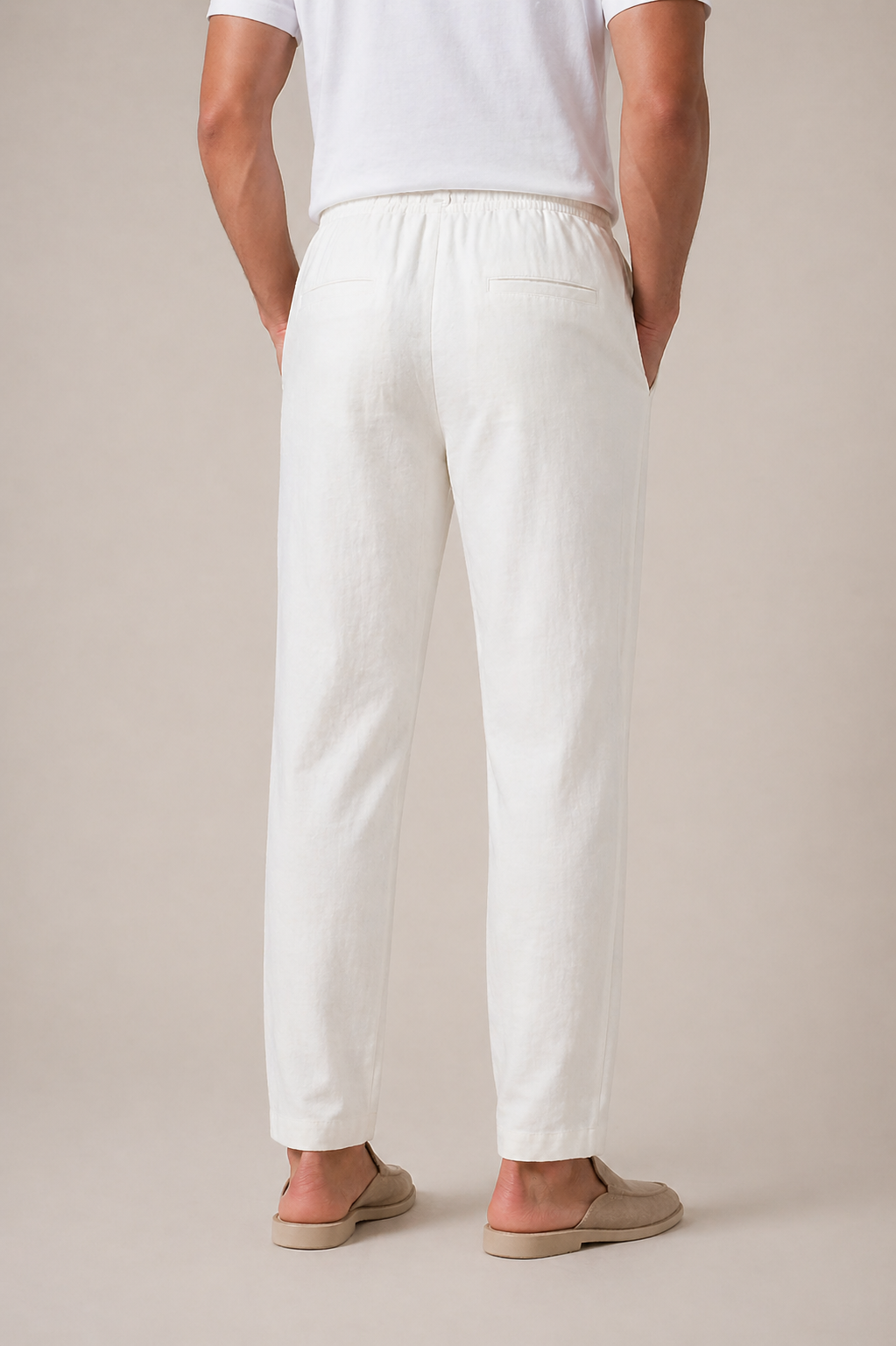 The Soriano Linen Drawstring Trousers White back