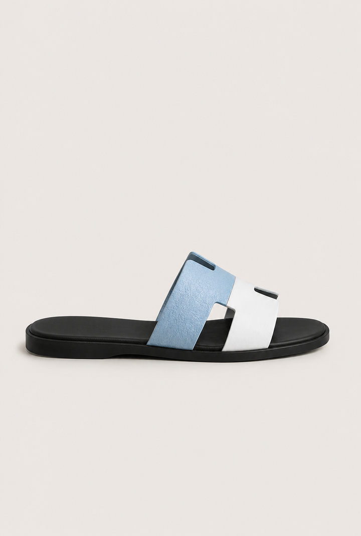 The Soriano Leather Sandal Light Blue/White