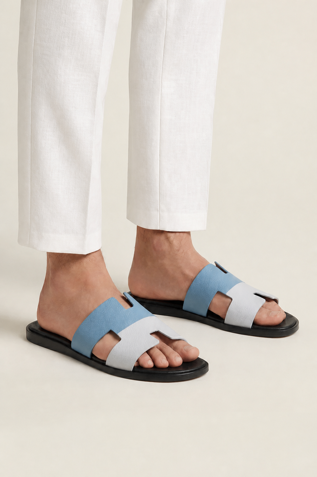The Soriano Leather Sandal Light Blue/White