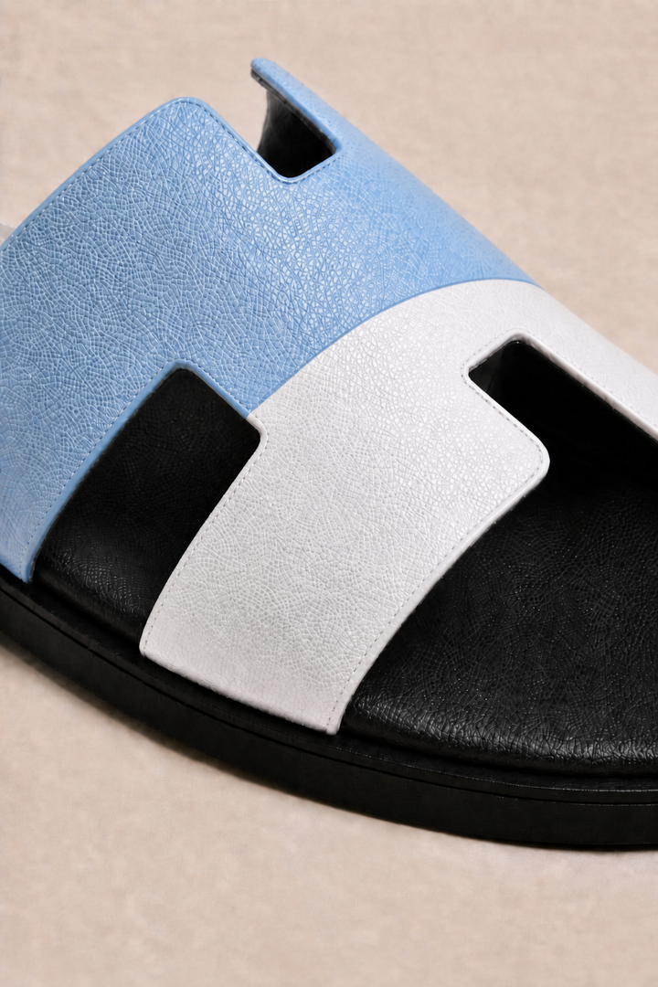 The Soriano Leather Sandal Light Blue/White