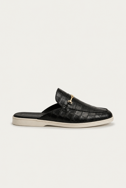 The Soriano Amalfi Croco Mule — Gloss Black