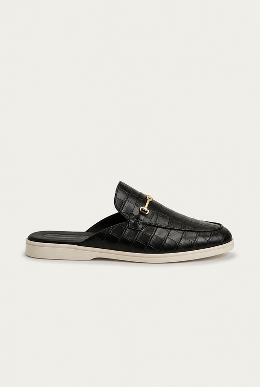 The Soriano Amalfi Croco Mule — Gloss Black