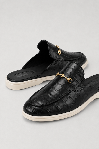 The Soriano Amalfi Croco Mule — Gloss Black