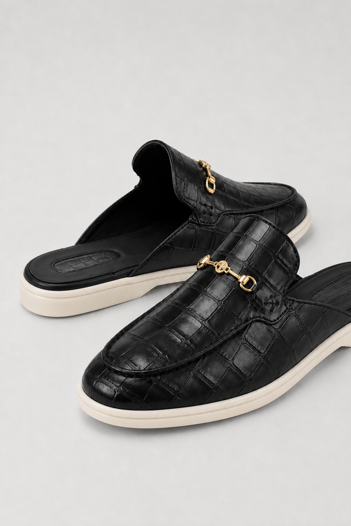 The Soriano Amalfi Croco Mule — Gloss Black
