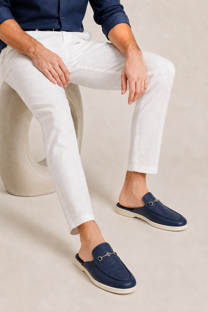 The Soriano Amalfi Croco Mule — Navy