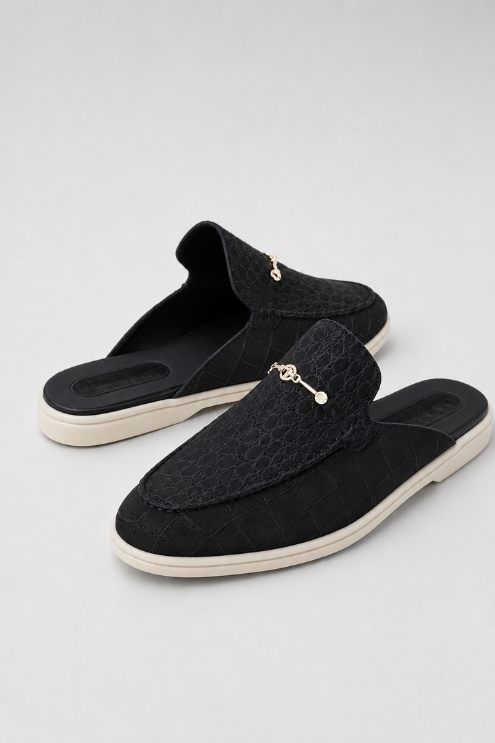 The Soriano Amalfi Croco Mule — Matte Black