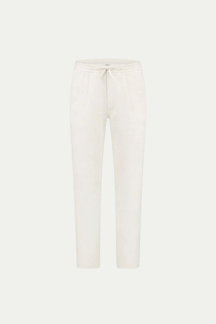 The Soriano Linen Drawstring Trousers White front view
