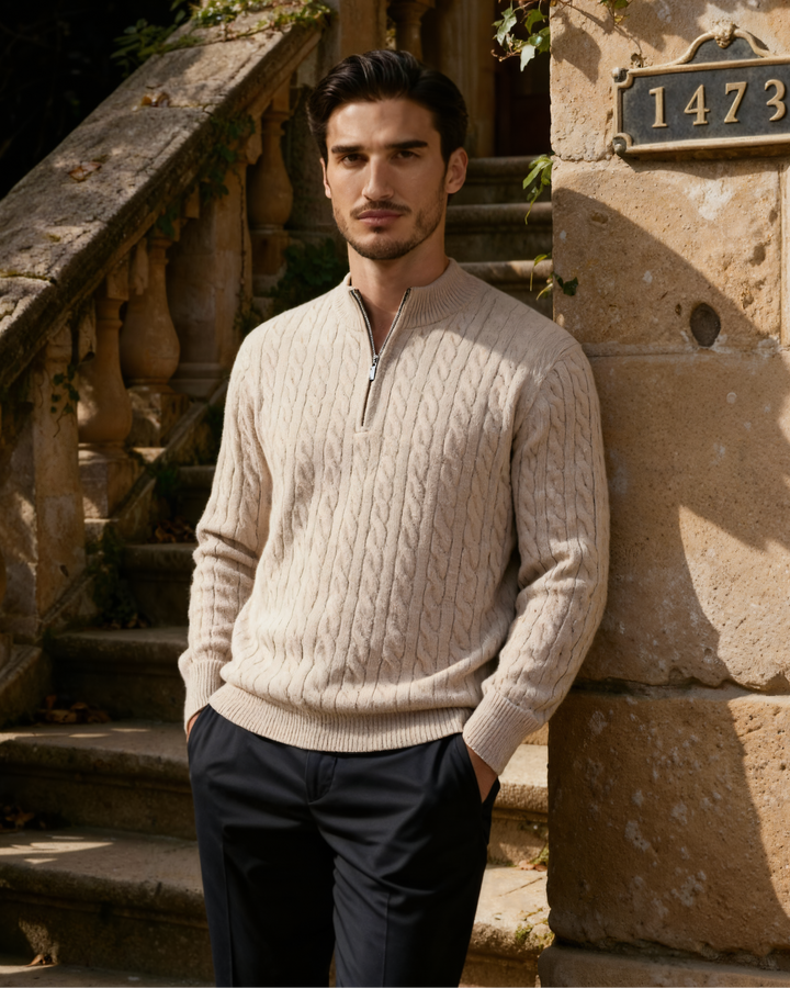 The Soriano Cashmere Woven Half Zip