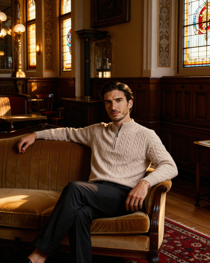 The Soriano Cashmere Woven Half Zip