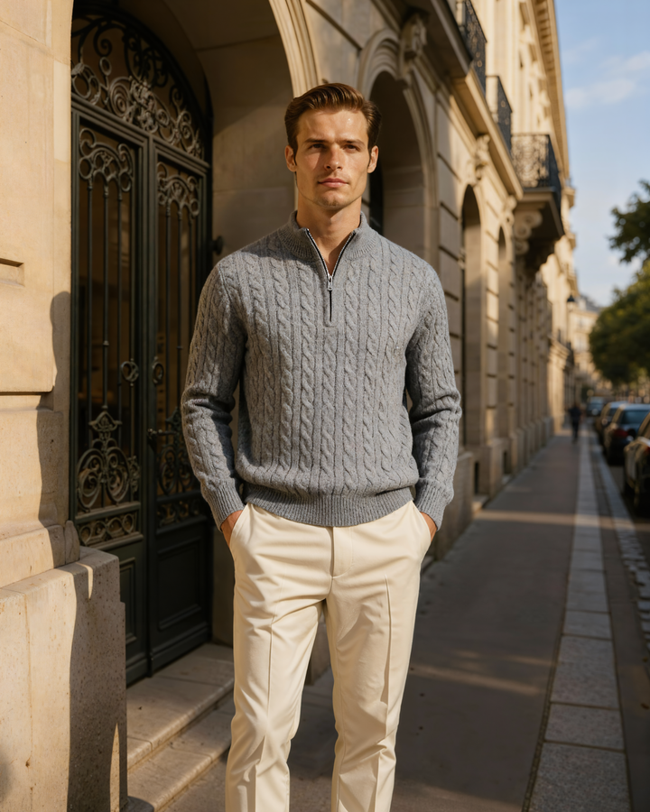 The Soriano Cashmere Woven Half Zip