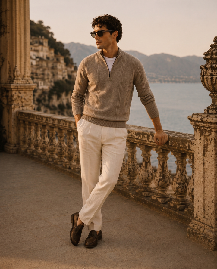 The Soriano Cashmere Ribbed Half Zip