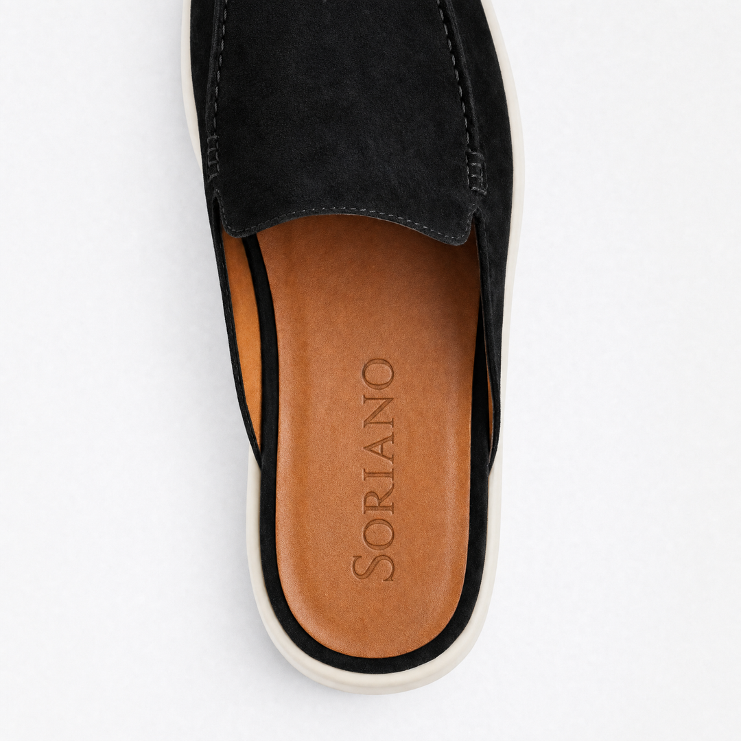 The Soriano Milano Suede Mule — Black