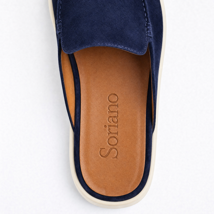 The Soriano Milano Suede Mule — Navy