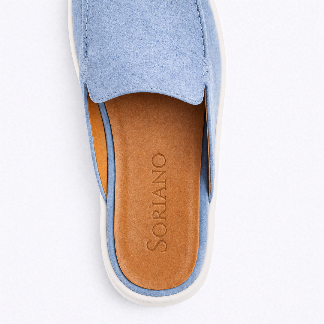 The Soriano Milano Suede Mule — Light Blue
