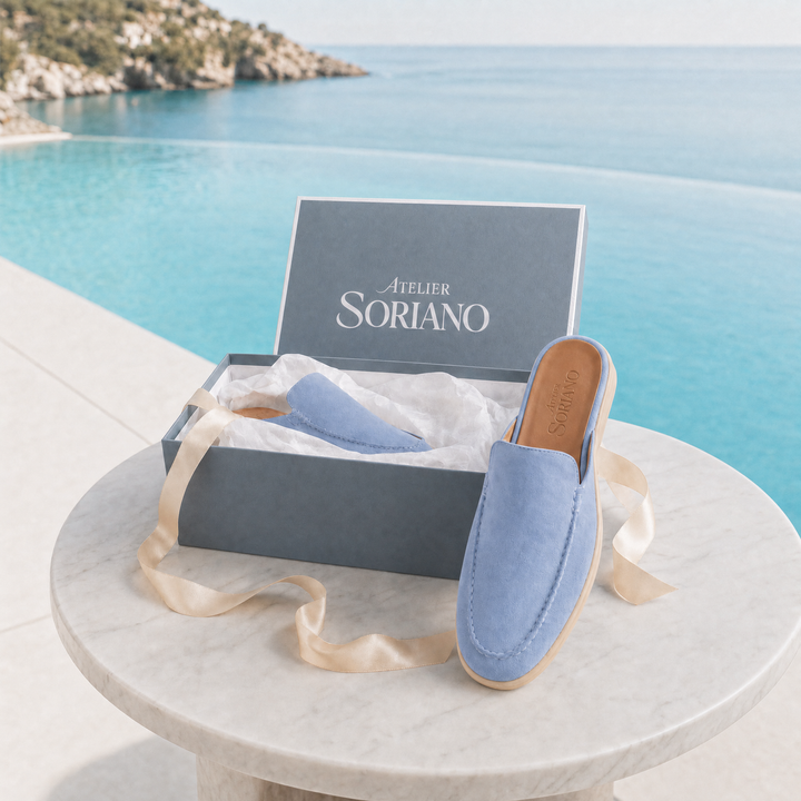 The Soriano Milano Suede Mule — Light Blue