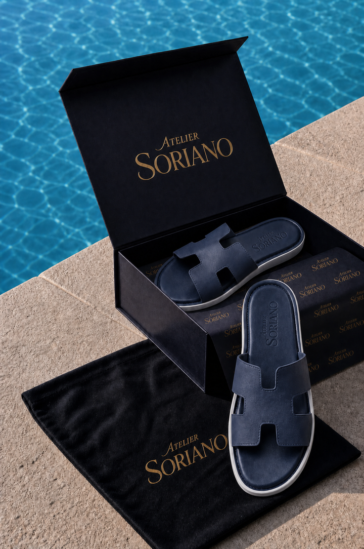 The Soriano Leather Sandal Blue/White