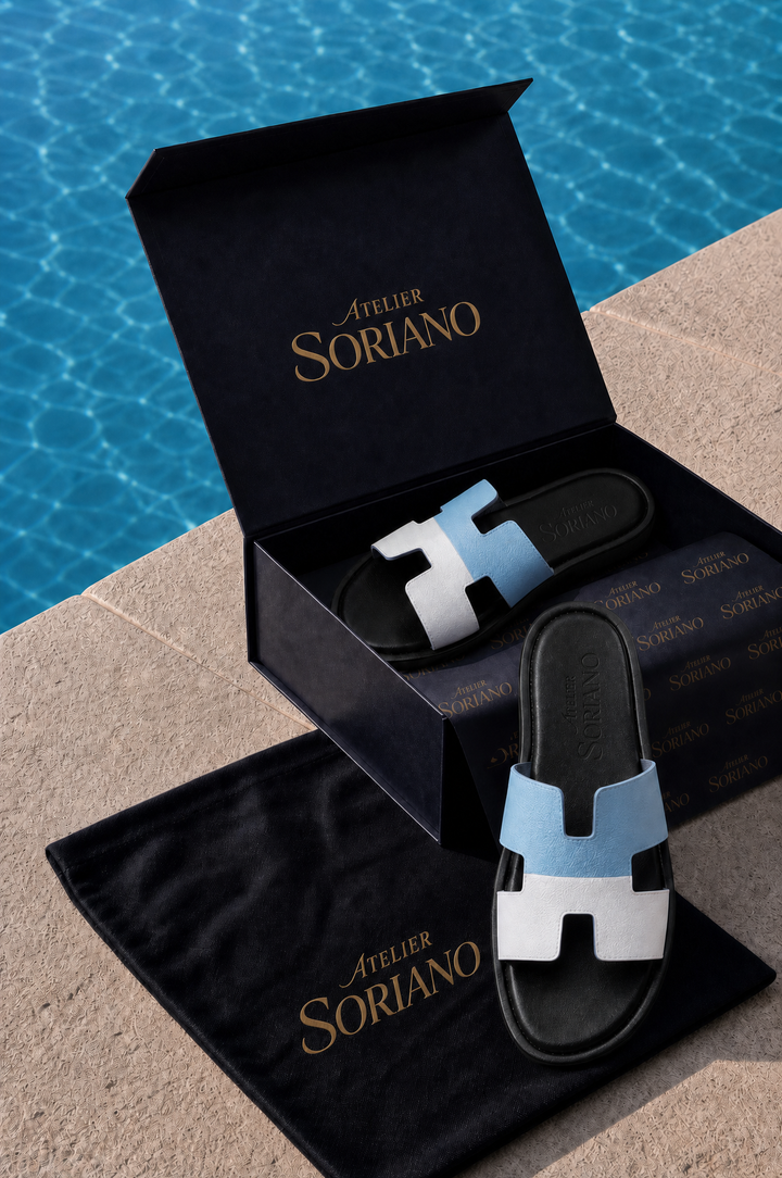 The Soriano Leather Sandal Light Blue/White