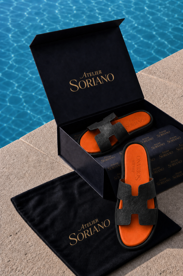The Soriano Leather Sandal Orange/Black