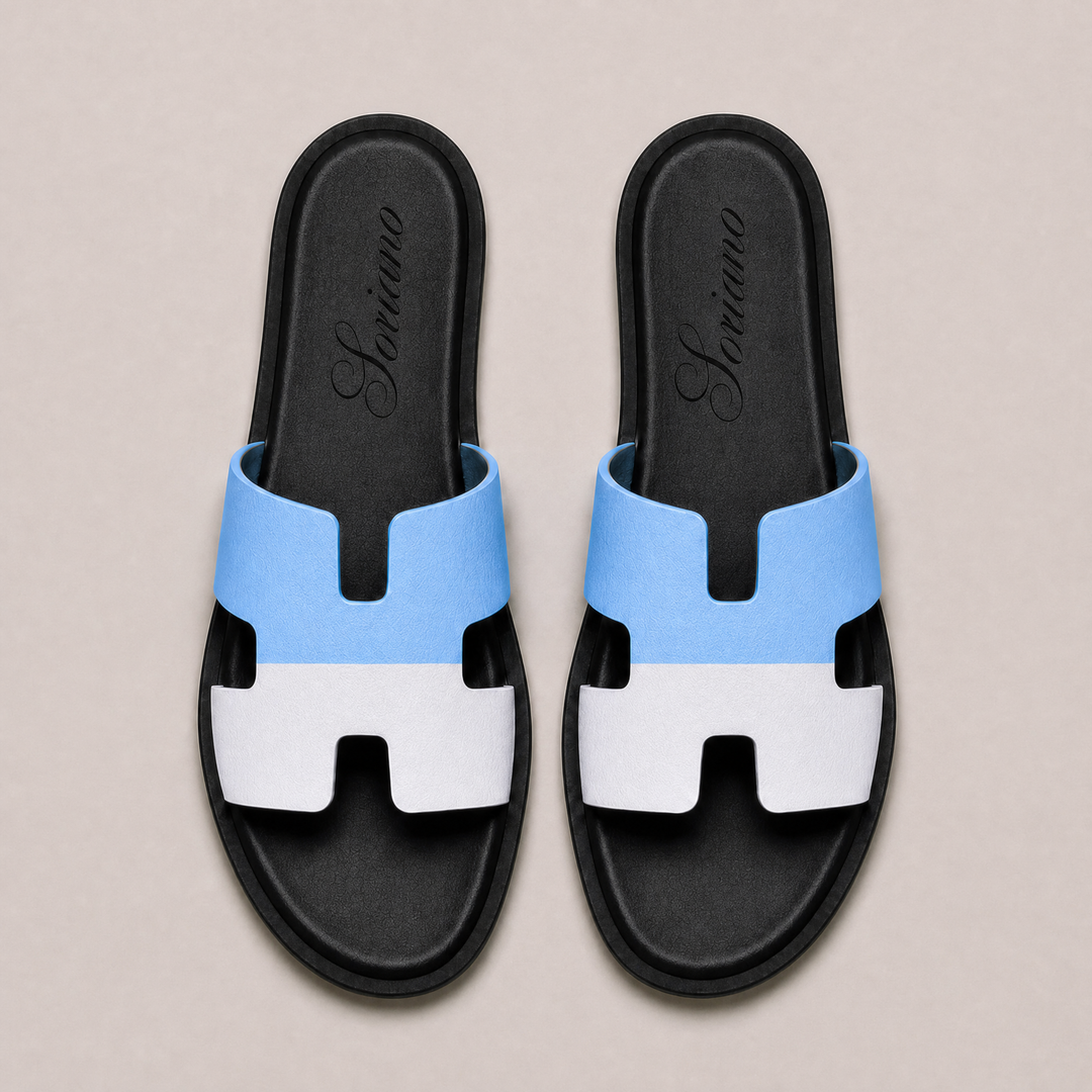 The Soriano Leather Sandal Light Blue/White