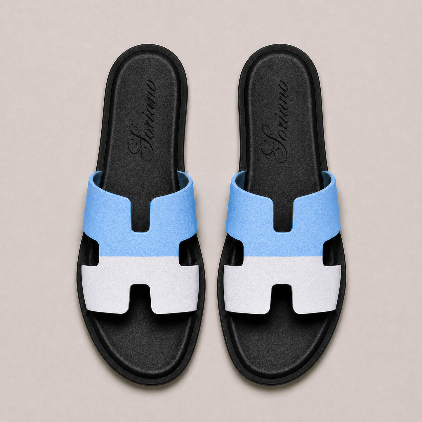 The Soriano Leather Sandal Light Blue/White